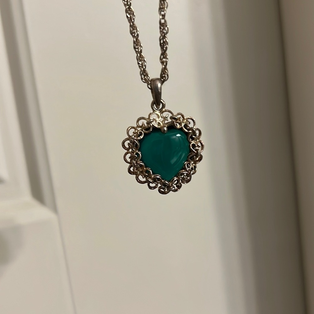 Green stone, bought at antique shop sterling silver?